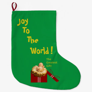 Grande Chaussette De Noël "Joie au monde !" Jésus est "Le plus grand cadeau 