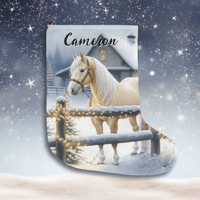 Grande Chaussette De Noël Joli Cheval blanc Noël personnalisé (Créateur téléchargé)