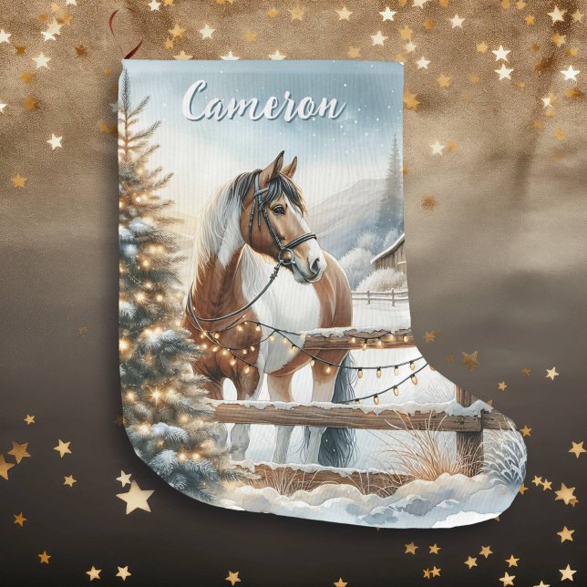 Grande Chaussette De Noël Joli Cheval Brown et Blanc Personnalisé (Créateur téléchargé)