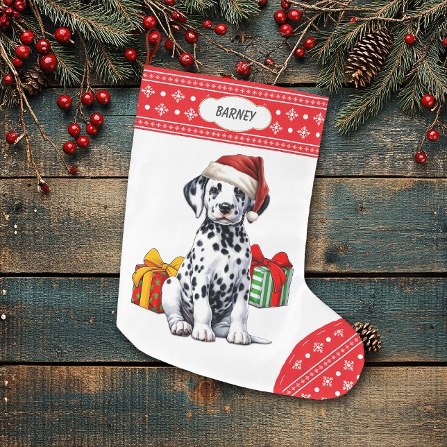 Grande Chaussette De Noël Joli chiot de Dalmatie Santa Hat Snowflake (Créateur téléchargé)