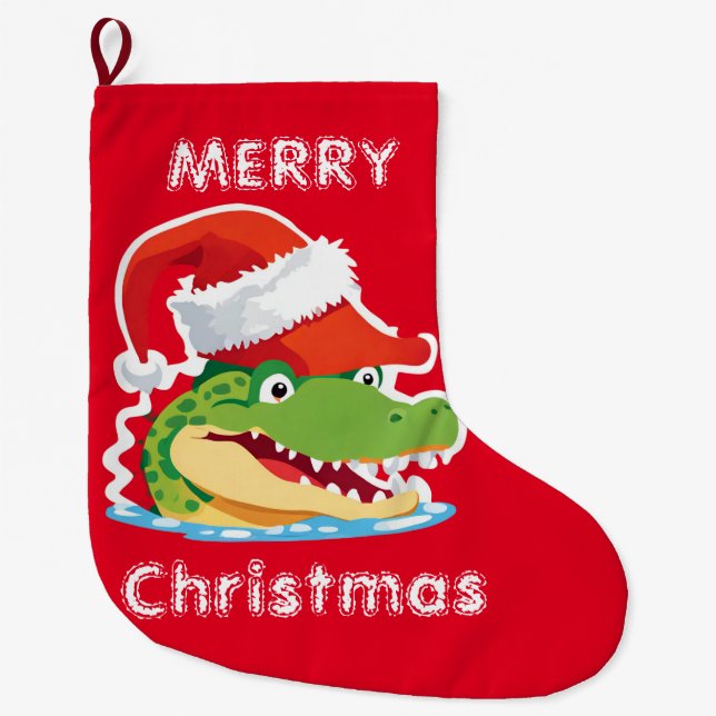Grande Chaussette De Noël Joli crocodile alligator Noël Safari Père Noël (Devant)
