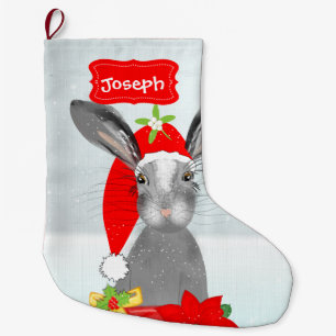 Grande Chaussette De Noël Joli lapin lapin de Noël modifiable