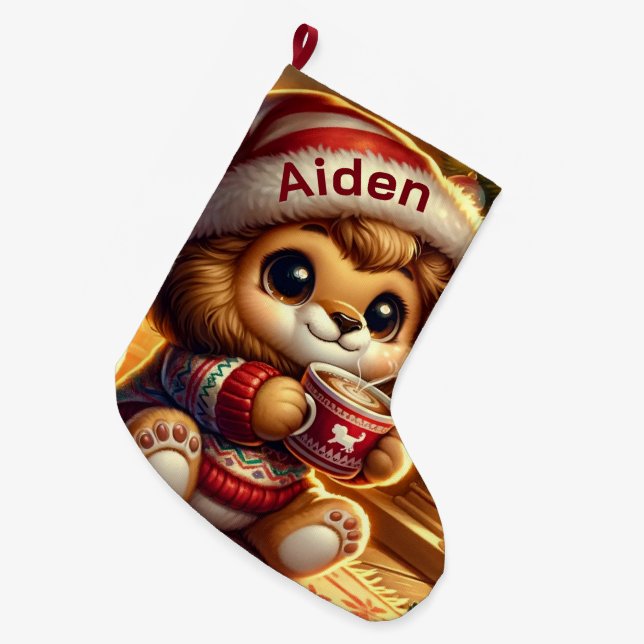 Grande Chaussette De Noël Joli Lion de Noël Animé (Devant (Accrochage))