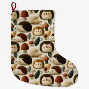 Grande Chaussette De Noël Joli motif de hérisson et de champignon de la forê