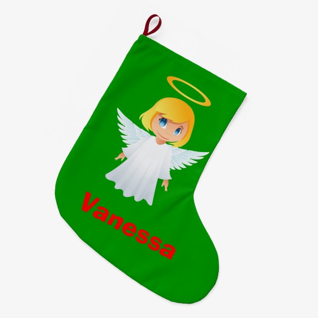 Grande Chaussette De Noël Jolie Ange Enfants Noël Stocking (Devant (Accrochage))