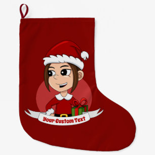 Grande Chaussette De Noël Jolie fille de Noël aux cheveux bruns