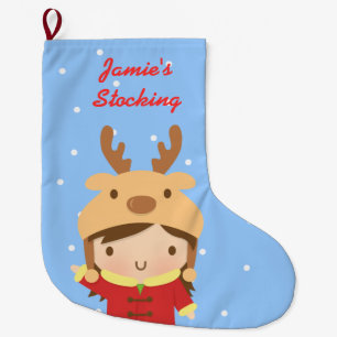 Grande Chaussette De Noël Jolie Fille Reindeer Noël Pour Enfants