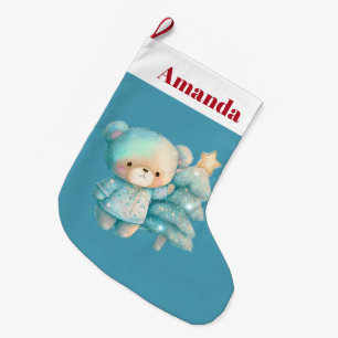 Grande Chaussette De Noël Jolie Ours et Noël