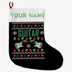 Grande Chaussette De Noël Joueur de guitare style de pull de Noël