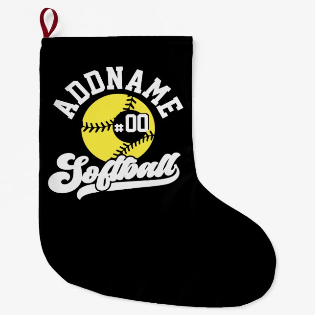 Grande Chaussette De Noël Joueur de softball personnalisé AJOUTER LE NOM Équ (Devant)