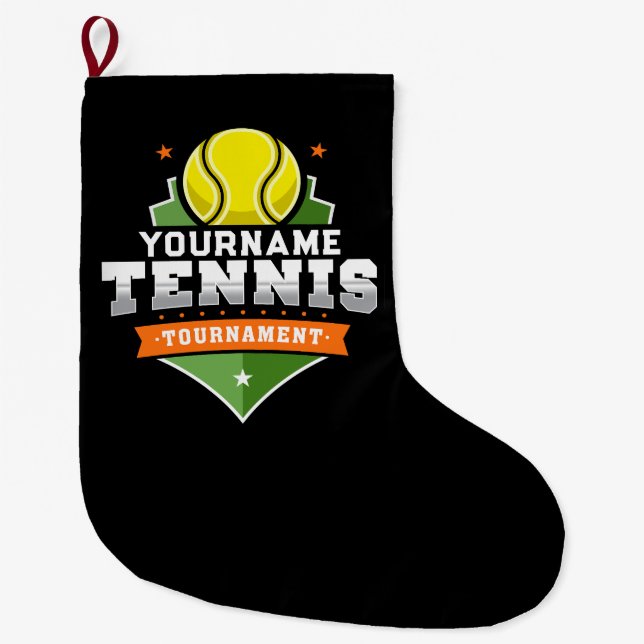 Grande Chaussette De Noël Joueur de tennis personnalisé NOM Tournoi de Varsi (Devant)
