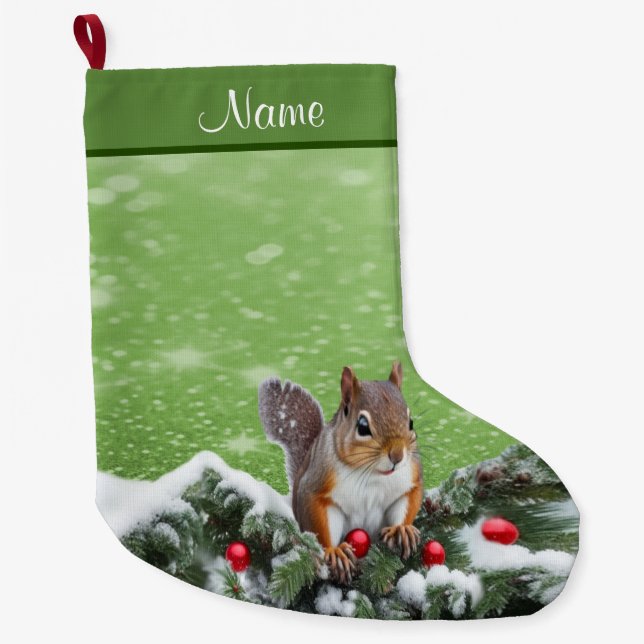 Grande Chaussette De Noël Jours fériés de Noël de l'écureuil (Devant)