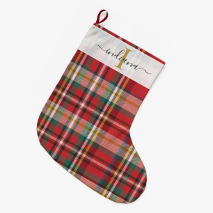 Grande Chaussette De Noël Jours fériés rustiques Motif rouge plaid