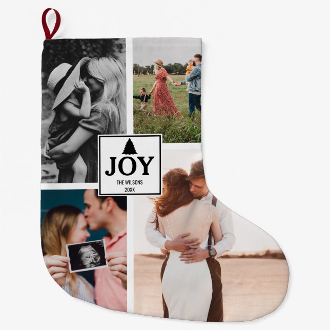 Grande Chaussette De Noël Joy Noël Famille Photo Collage Noël (Devant)