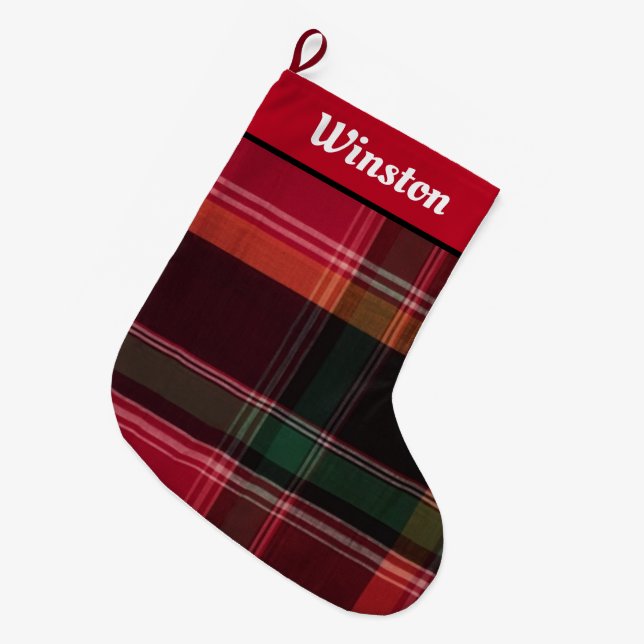 Grande Chaussette De Noël Joyeuses Vacances Modernes Madras Plaid Personnali (Devant (Accrochage))