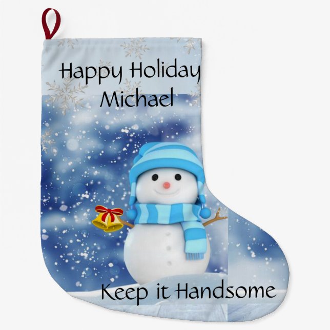 Grande Chaussette De Noël Joyeuses vacances Stocker Snowman Gardez-le beau (Devant)