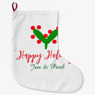 Grande Chaussette De Noël Joyeuses vacances vert rouge nom du couple vert fe