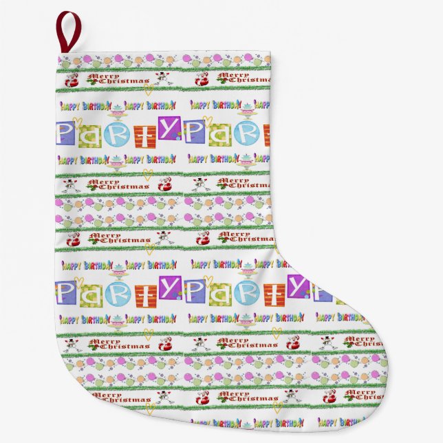Grande Chaussette De Noël Joyeux anniversaire Joyeux Noël Stocker (Devant)