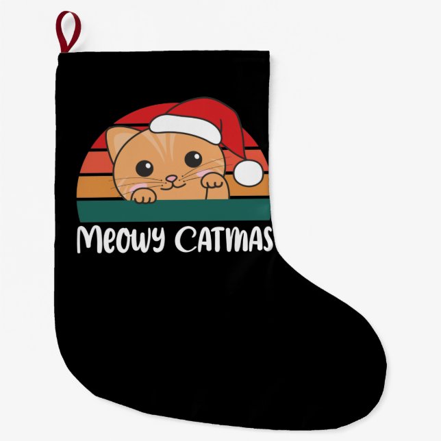 Grande Chaussette De Noël Joyeux Catmas Drôle Chat Pun de Noël Gros Noël (Devant)