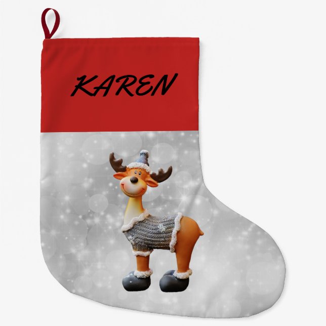 Grande Chaussette De Noël Joyeux Christmoose portant un casquette (Devant)