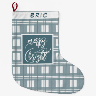 Grande Chaussette De Noël Joyeux et lumineux | Nom personnalisé | Vert menth