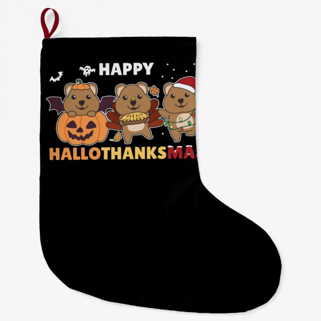 Grande Chaussette De Noël Joyeux Hallothanksmas Quokkas Christmas Quokka (Devant)