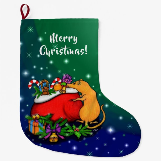 Grande Chaussette De Noël Joyeux Noël avec Rat Prince (Devant)