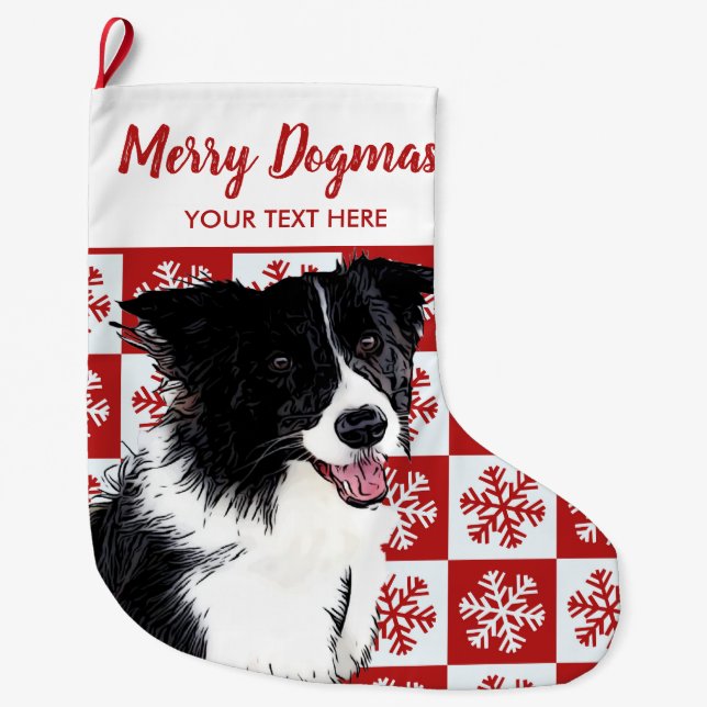 Grande Chaussette De Noël Joyeux Noël Dogmas Bordure Collie Festif Chien  (Devant)
