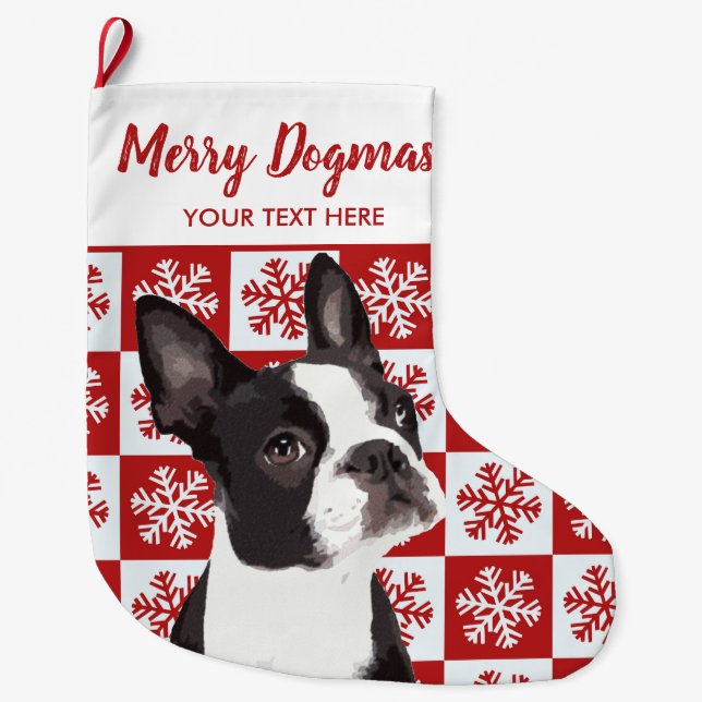 Grande Chaussette De Noël Joyeux Noël Dogmas Boston Terrier Festif Chien (Devant)