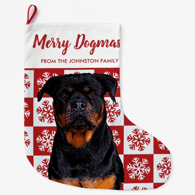 Grande Chaussette De Noël Joyeux Noël Dogmas Rottweiler Chien rouge festif (Devant)