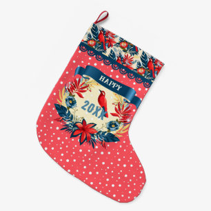 Grande Chaussette De Noël Joyeux Noël et Bonne Année ! 20XX Oiseau Rouge
