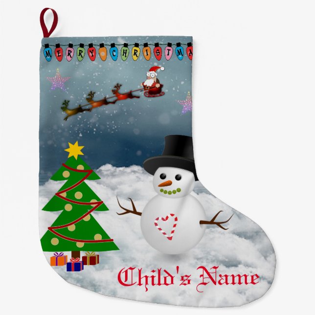 Grande Chaussette De Noël Joyeux Noël =- Père Noël & Snow Man (Devant)