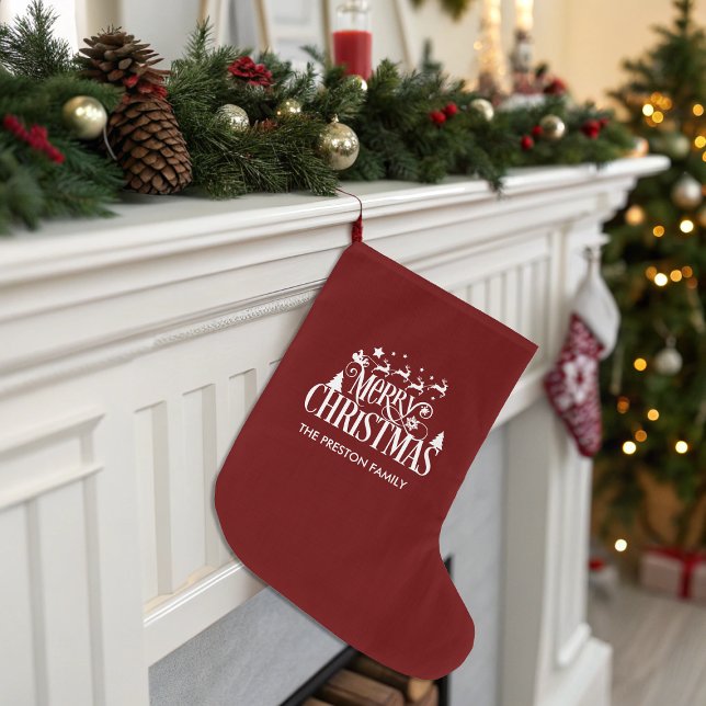 Grande Chaussette De Noël Joyeux Noël rouge profond (Deep Red Merry Christmas Large Christmas Stocking)