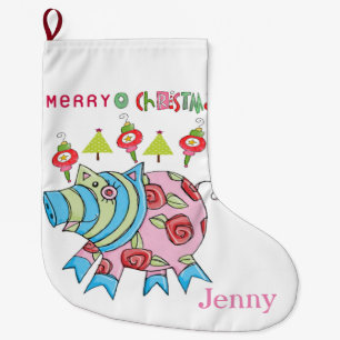 Grande Chaussette De Noël Joyeux Noël Stocker, Cochon Rose