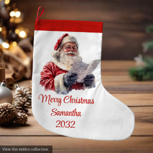 Grande Chaussette De Noël Joyeux Père Noël Rustique Nom personnalisable Modi