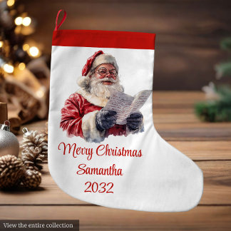 Grande Chaussette De Noël Joyeux Père Noël Rustique Nom personnalisable Modi