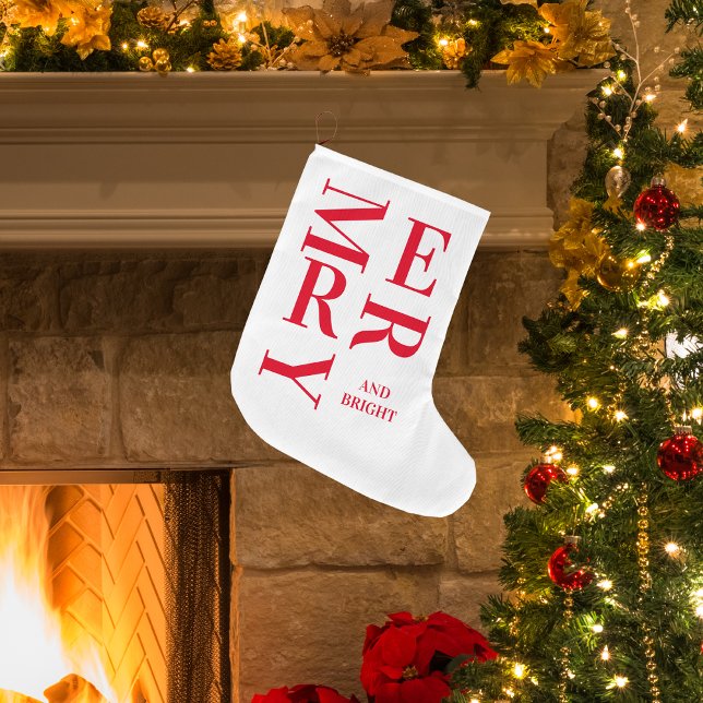 Grande Chaussette De Noël Joyeux Rouge Moderne Et Vacances Lumineuses (Créateur téléchargé)