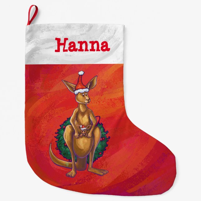Grande Chaussette De Noël Kangaroo Xmas En Rouge (Devant)