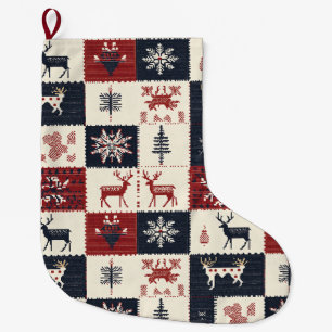 Grande Chaussette De Noël Knit nordique de Noël   Reindeer & Snowflakes