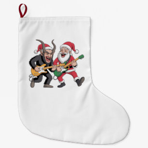 Grande Chaussette De Noël Krampus et Père Noël Jouer de la guitare Noël élec