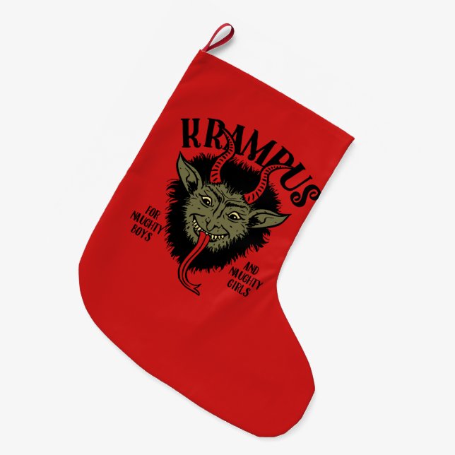 Grande Chaussette De Noël Krampus font face au bas vilain de Noël (Devant (Accrochage))