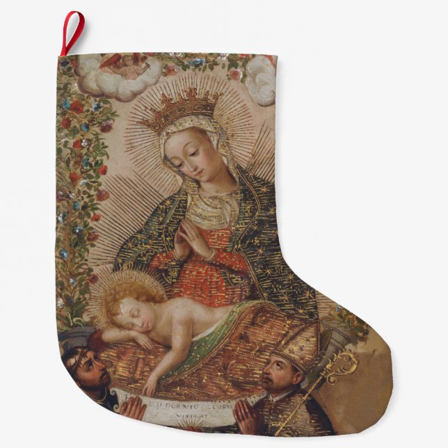 Grande Chaussette De Noël La Vierge adorant le Christ Enfant Noël (Devant)