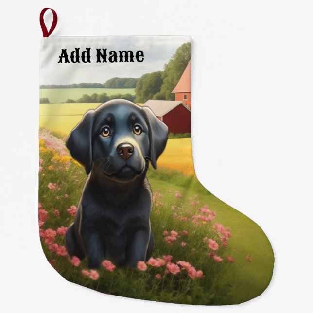 Grande Chaussette De Noël Labrador Retriever à la ferme (Devant)
