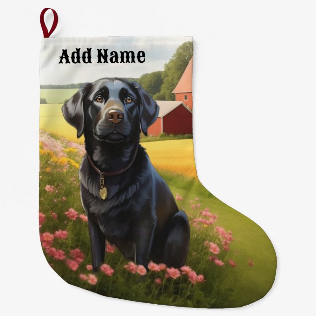Grande Chaussette De Noël Labrador Retriever à la ferme (Devant)
