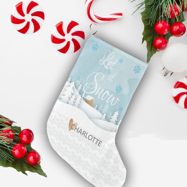 Grande Chaussette De Noël Laisser Neige Arbre Coeur Neige Flake Paysage (Créateur téléchargé)