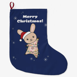Grande Chaussette De Noël Lapin Joyeux Noël Animaux d'hiver Lapins Gros lapi