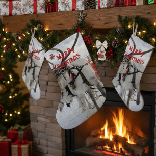 Grande Chaussette De Noël Laponie rennes de Noël et chiens de traîneau Husky