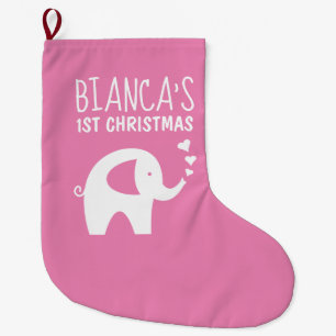 Grande Chaussette De Noël Le bébé d'éléphant rose mignon en bas de Noël