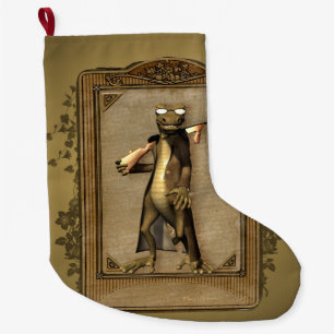 Grande Chaussette De Noël Le chasseur, gecko drôle et mignon avec l'arme à