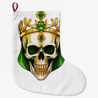 Grande Chaussette De Noël Le crâne roi vert avec une couronne juive